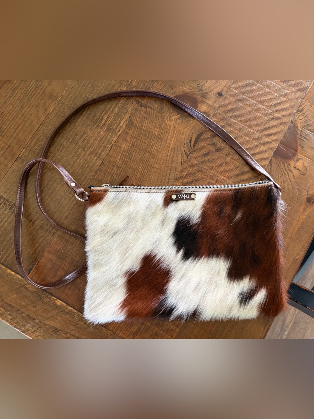Brown & White Cowhide Crossbody Bag